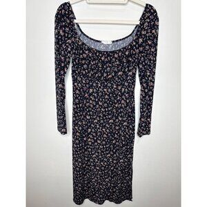 Lush Dress Womens Floral Cottagecore Romantic Whimsigoth Size M Black Midi Boho
